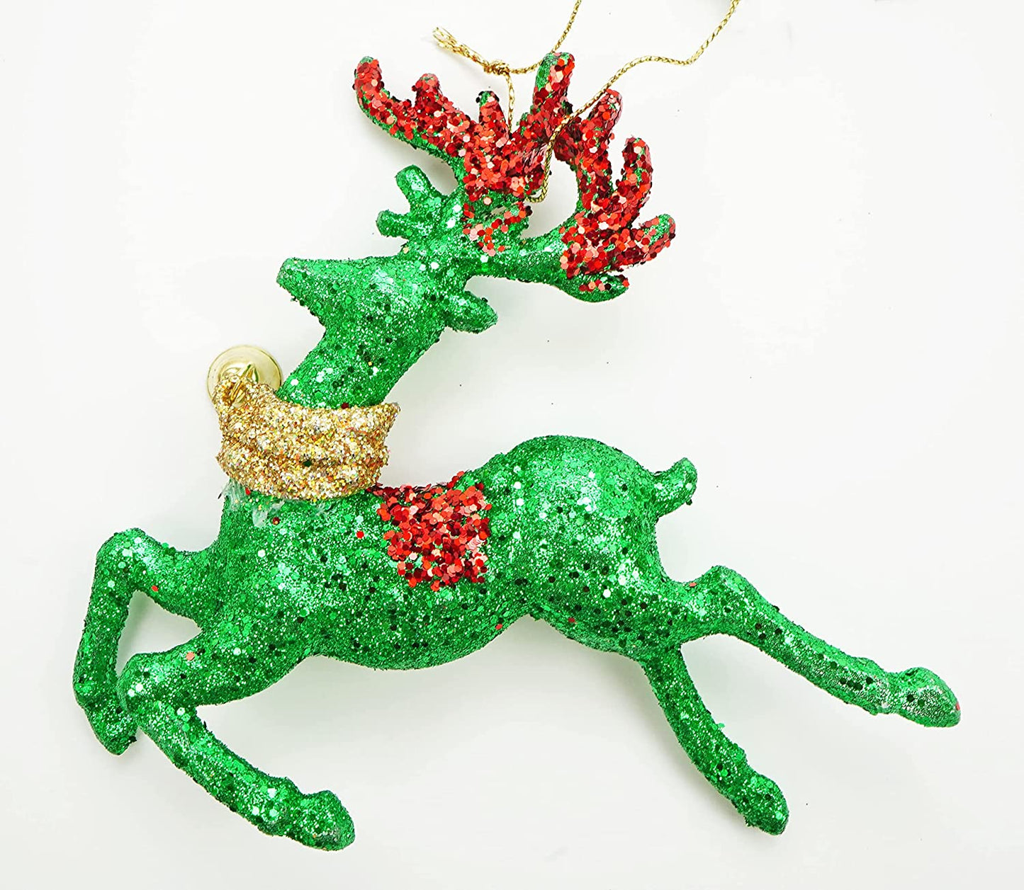 Green, Red and Gold Glittered Deer Ornament