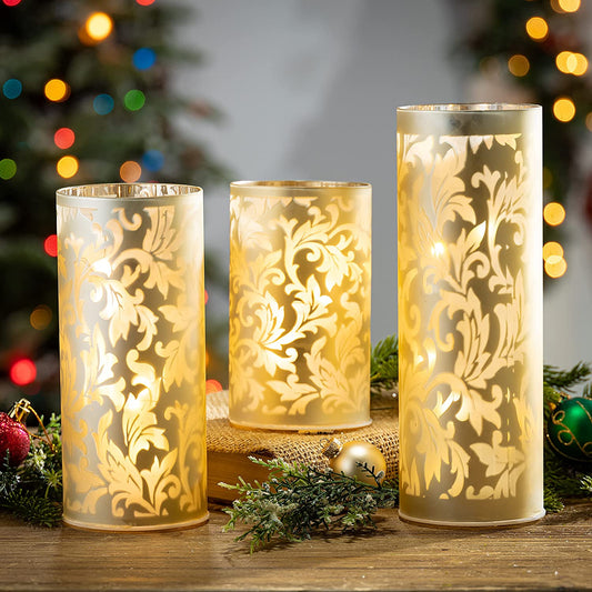 Lighted Glass Luminaries Set of 3
