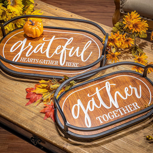 Metal & Engraved Wood Harvest Design Trays