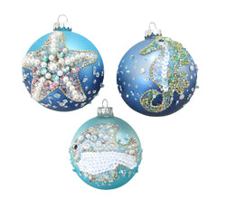 Jeweled Fish/Starfish/Seahorse Ornament Set of 3