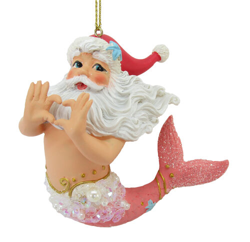 Santa Merman w/Heart Sign Ornament - 5"