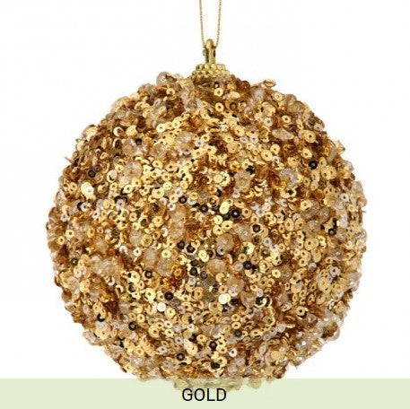 Ice/Sequin Ball Ornament Gold