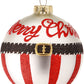 Merry Christmas Stripe Ball Hanging Ornament, 4" Diameter, Red, White and Black