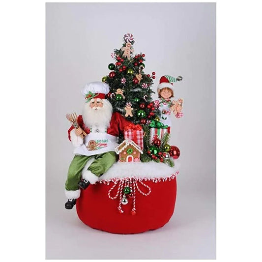 Karen Didion Lighted Gingerbread Santa Bag Figurine