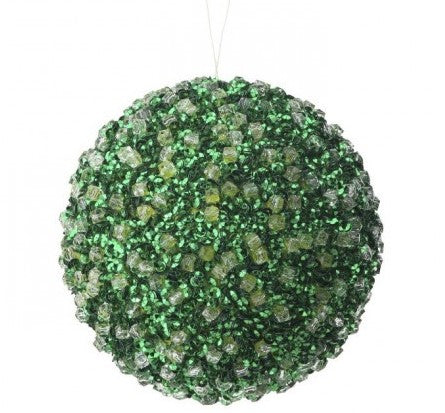 5.5" Green Diamond Ice Beaded Ball Ornament