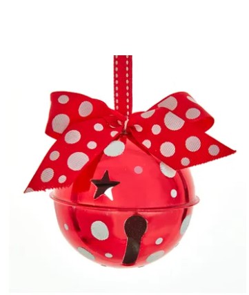 90MM Red and White Polka Dot Bell Ornament (set of 2)