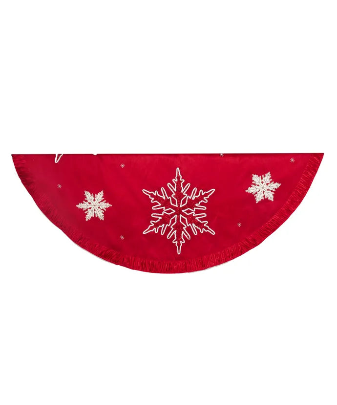 Tree skirt, 60" Red Snowflake Embroidered and Pleated Tree Skirt